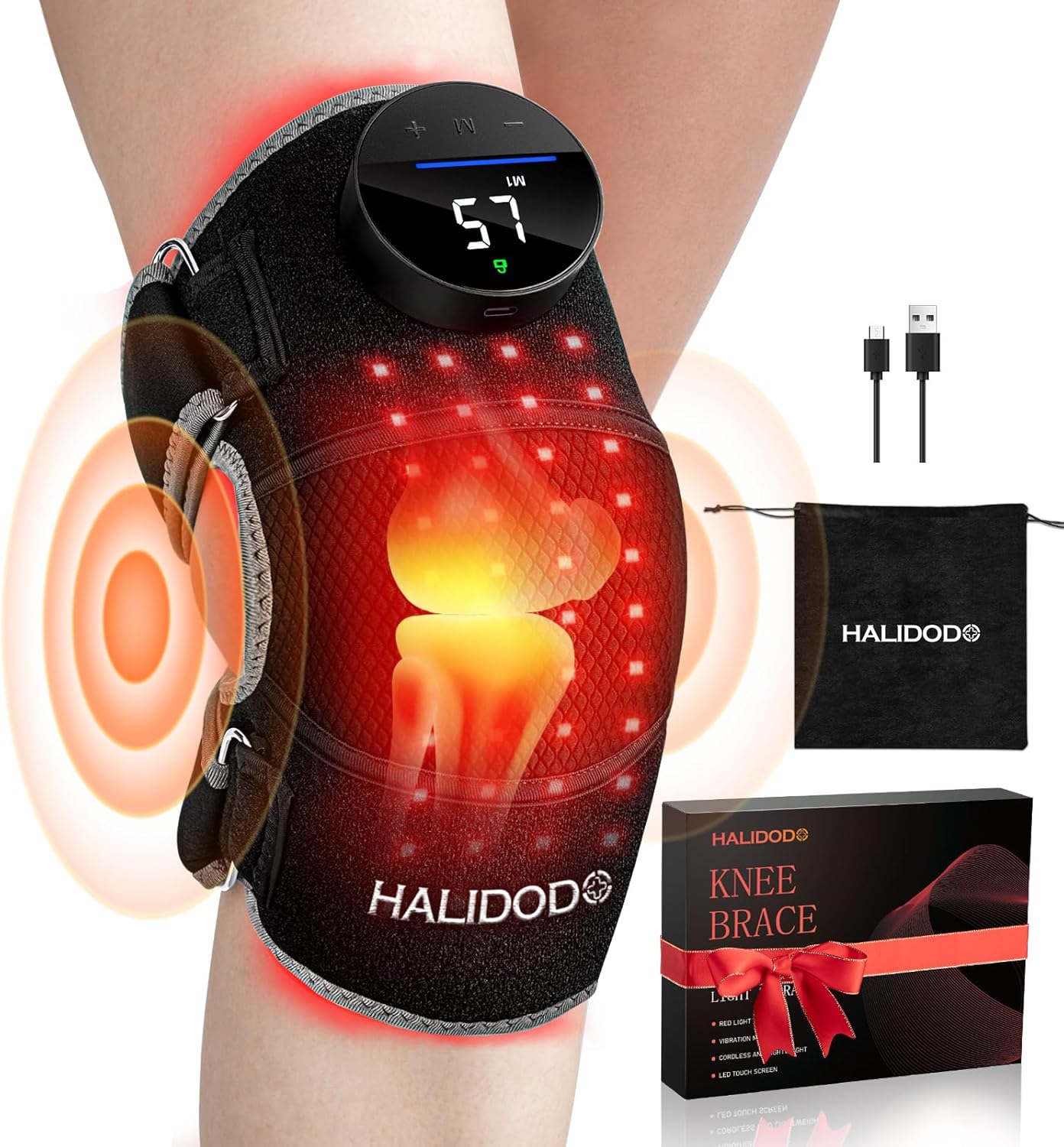 Red Light Therapy & Vibration Massage Knee Brace - Wireless Rechargeable Controller, 660Nm&850Nm Red Light Therapy Heated Device for Knee/Joint/Elbow/Shoulder Pain Relief, Faster Recovery